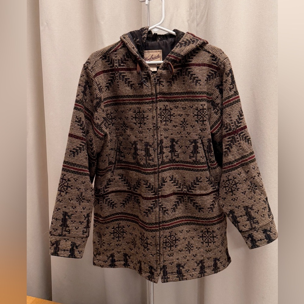 Woolrich Women’s Wool Hooded Coat Brown Snowflake Print Made in USA M Vintage